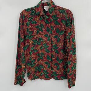 Vintage JANE JUSTIN Silk Blouse Womens Size 6 Long Sleeve Button Front Retro